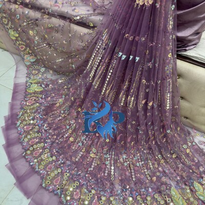 New multicolour mirror work net fabric