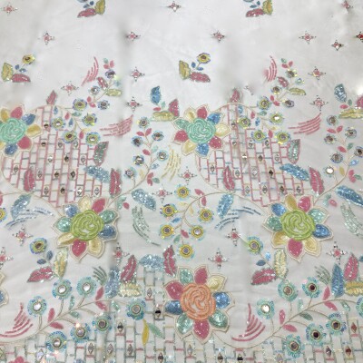 Multicolor mirror work fabric