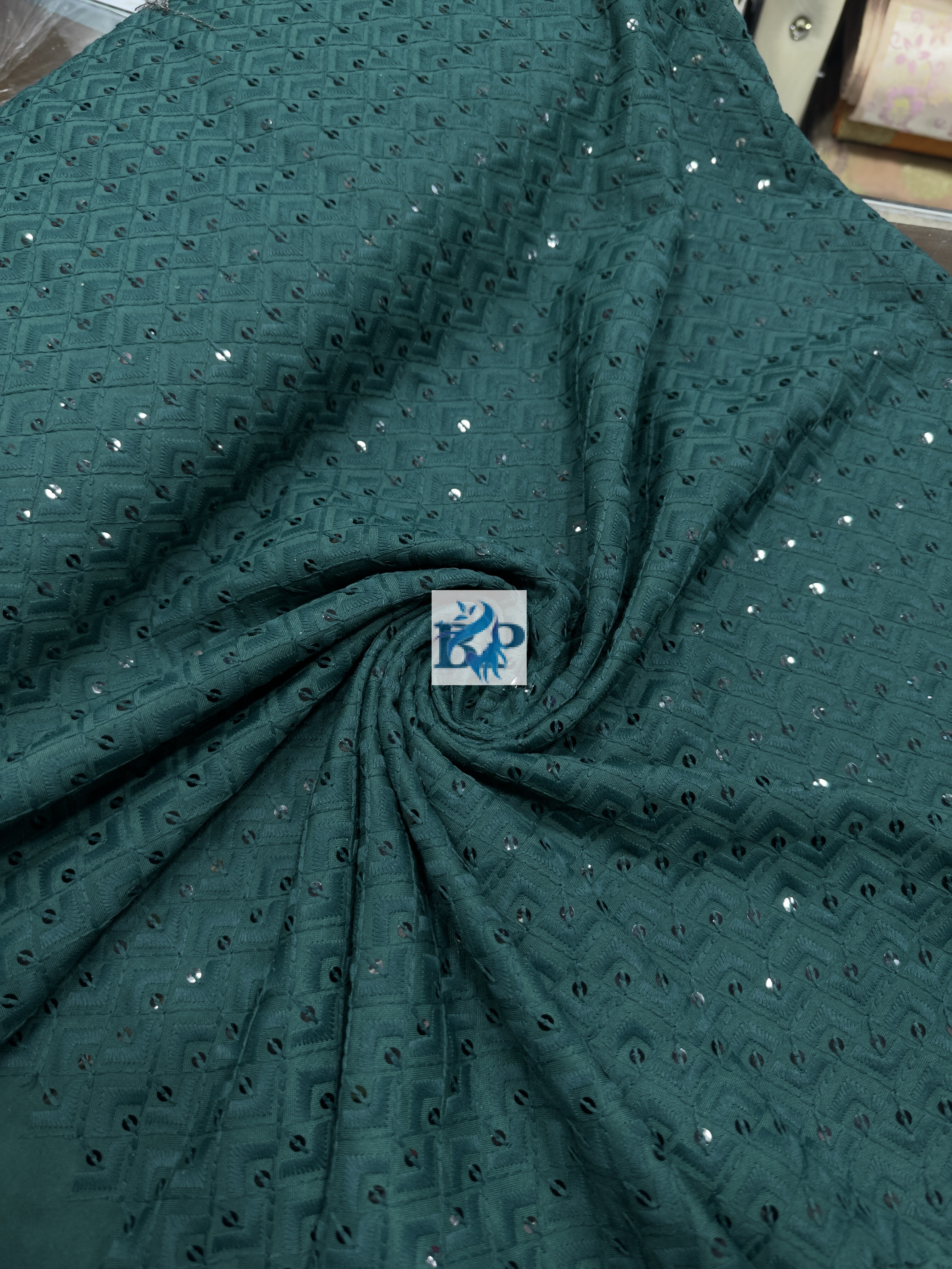 Thread work cotton fabric