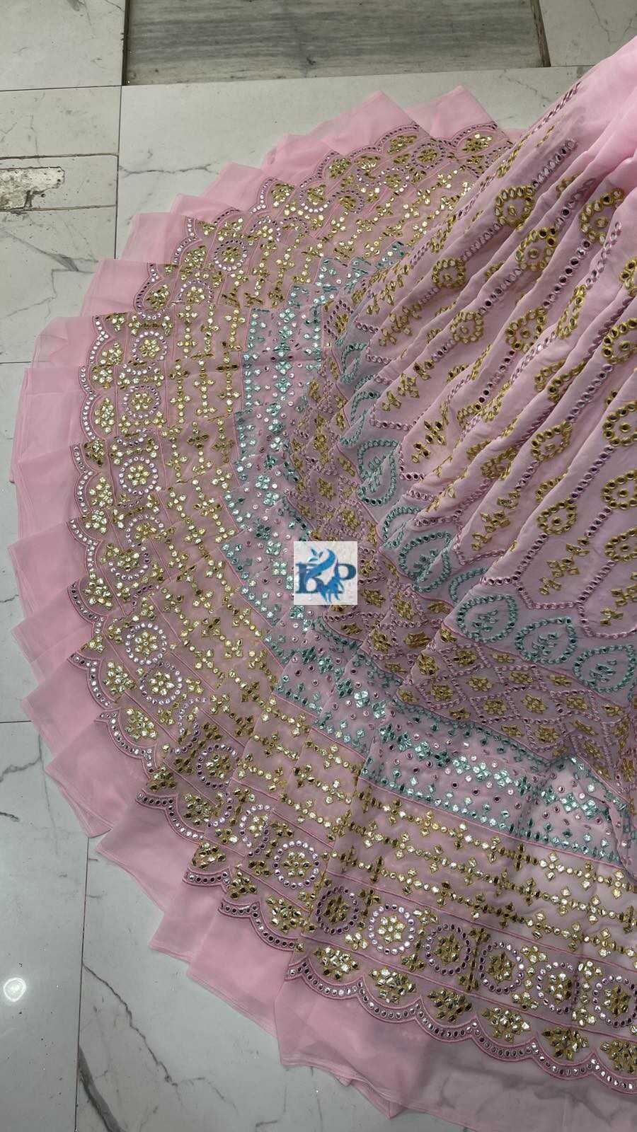 Georgette Heavy Embroidery Gottapatti  Big Width