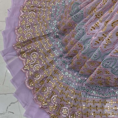 Georgette Heavy Embroidery Gottapatti  Big Width