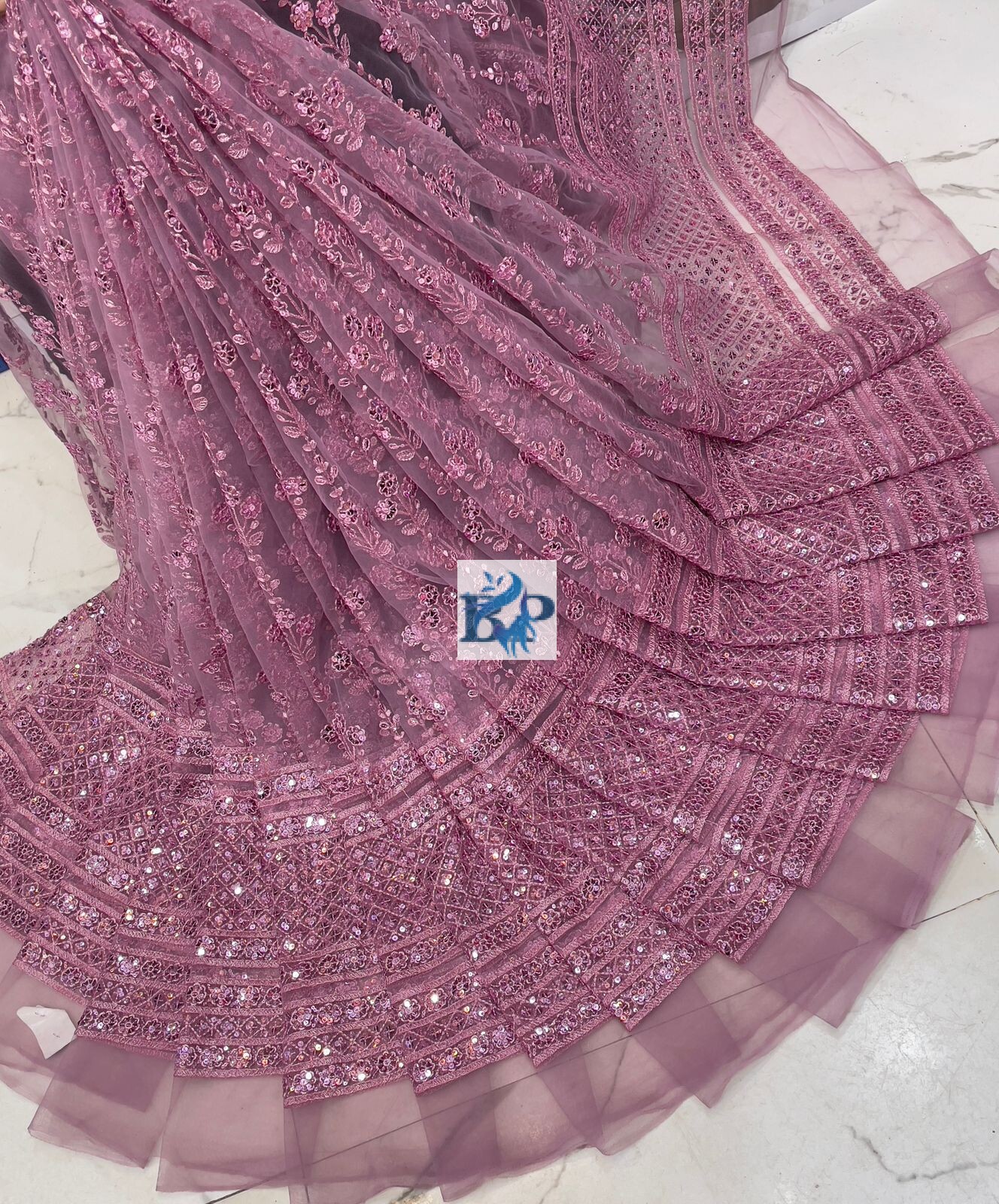 New jari lehenga pattern net fabric