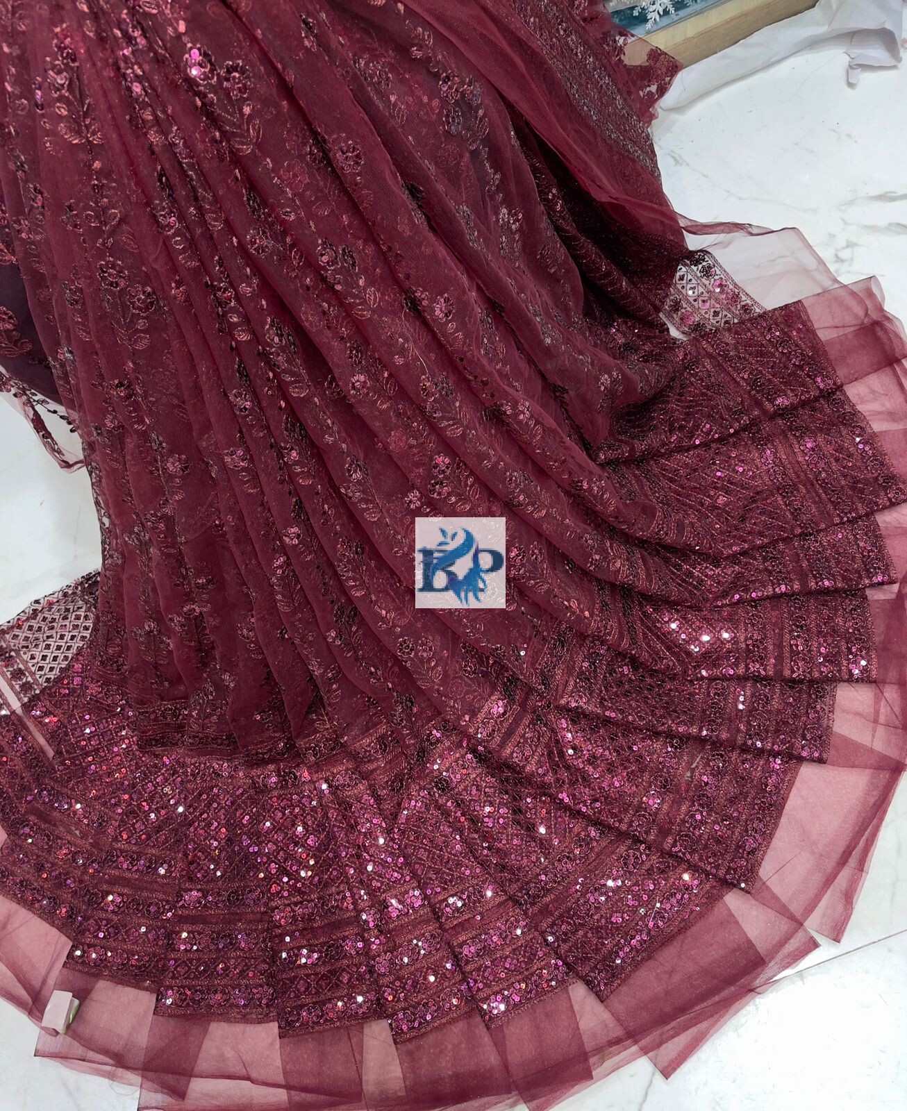 New jari lehenga pattern net fabric