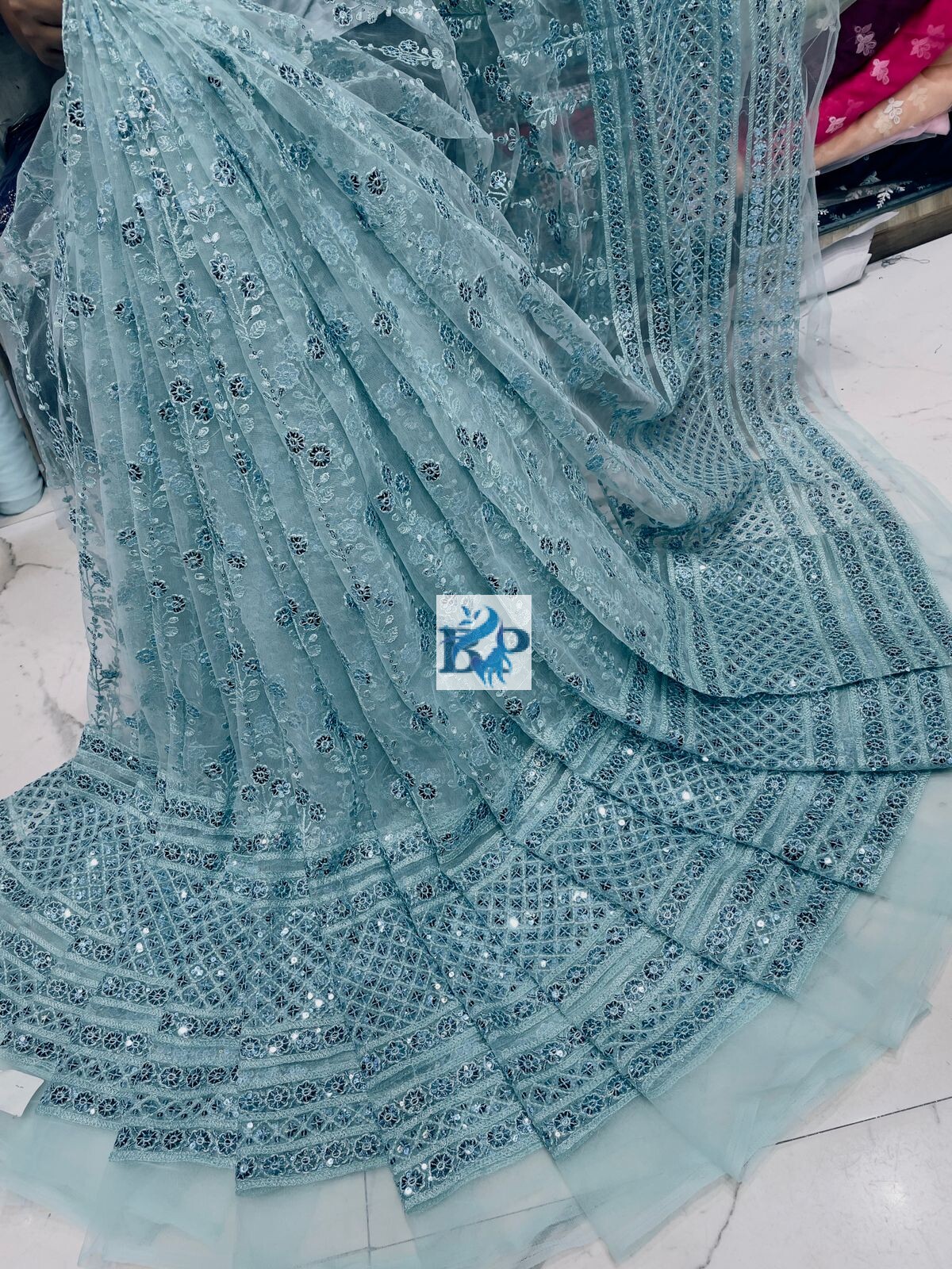 New jari lehenga pattern net fabric