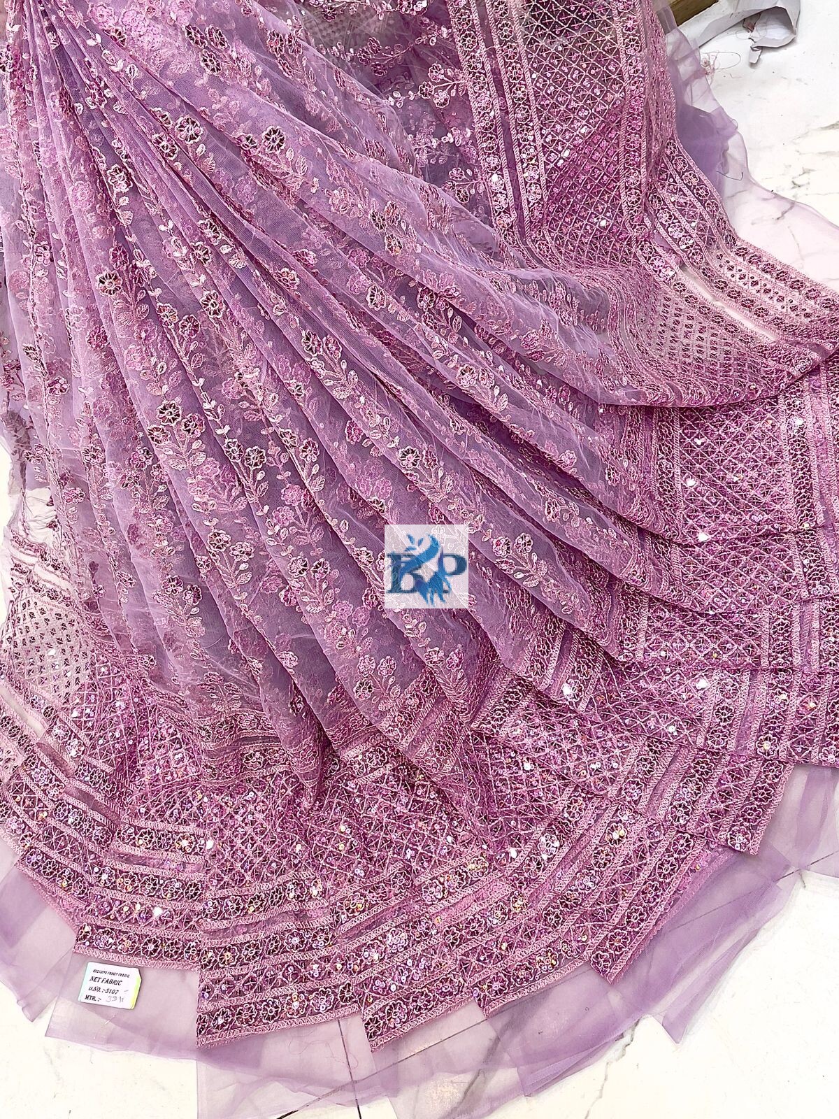 New jari lehenga pattern net fabric