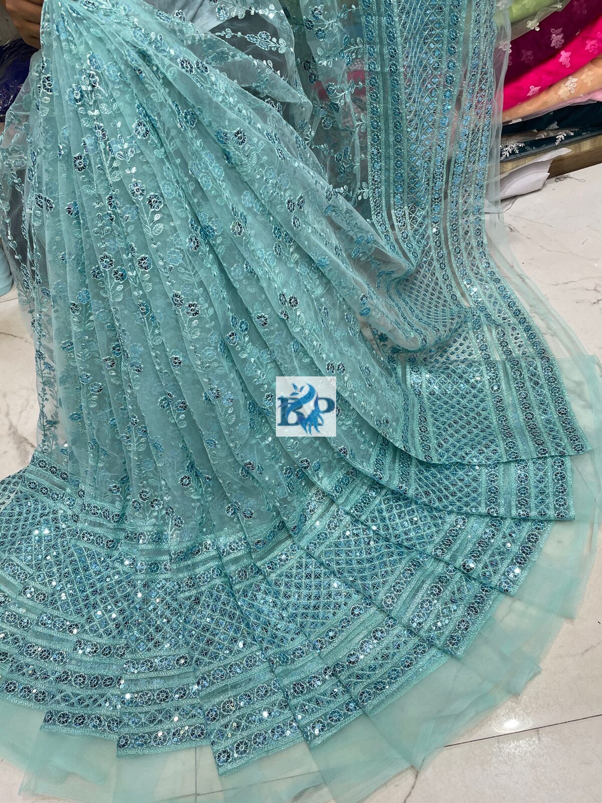 New jari lehenga pattern net fabric