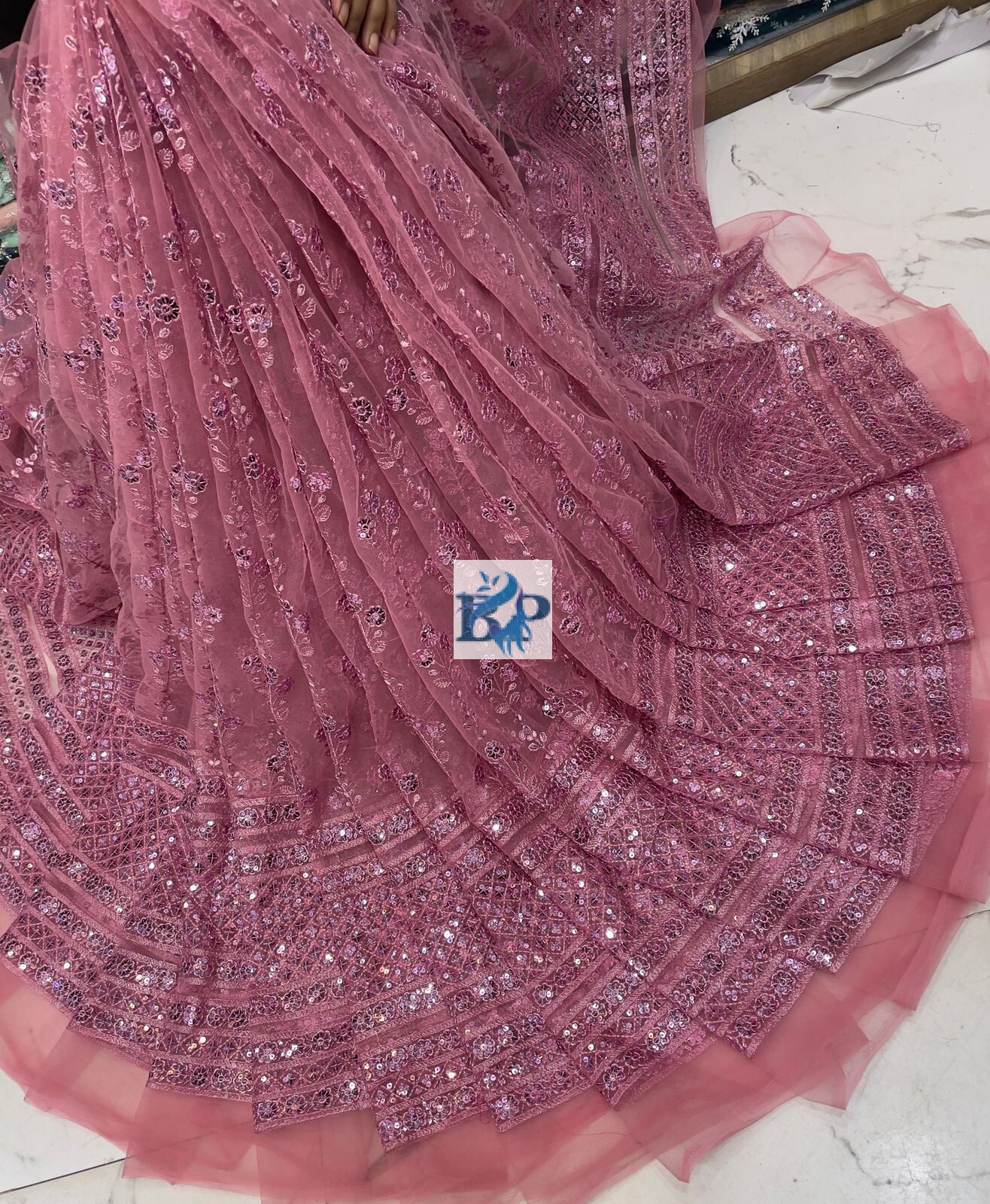New jari lehenga pattern net fabric