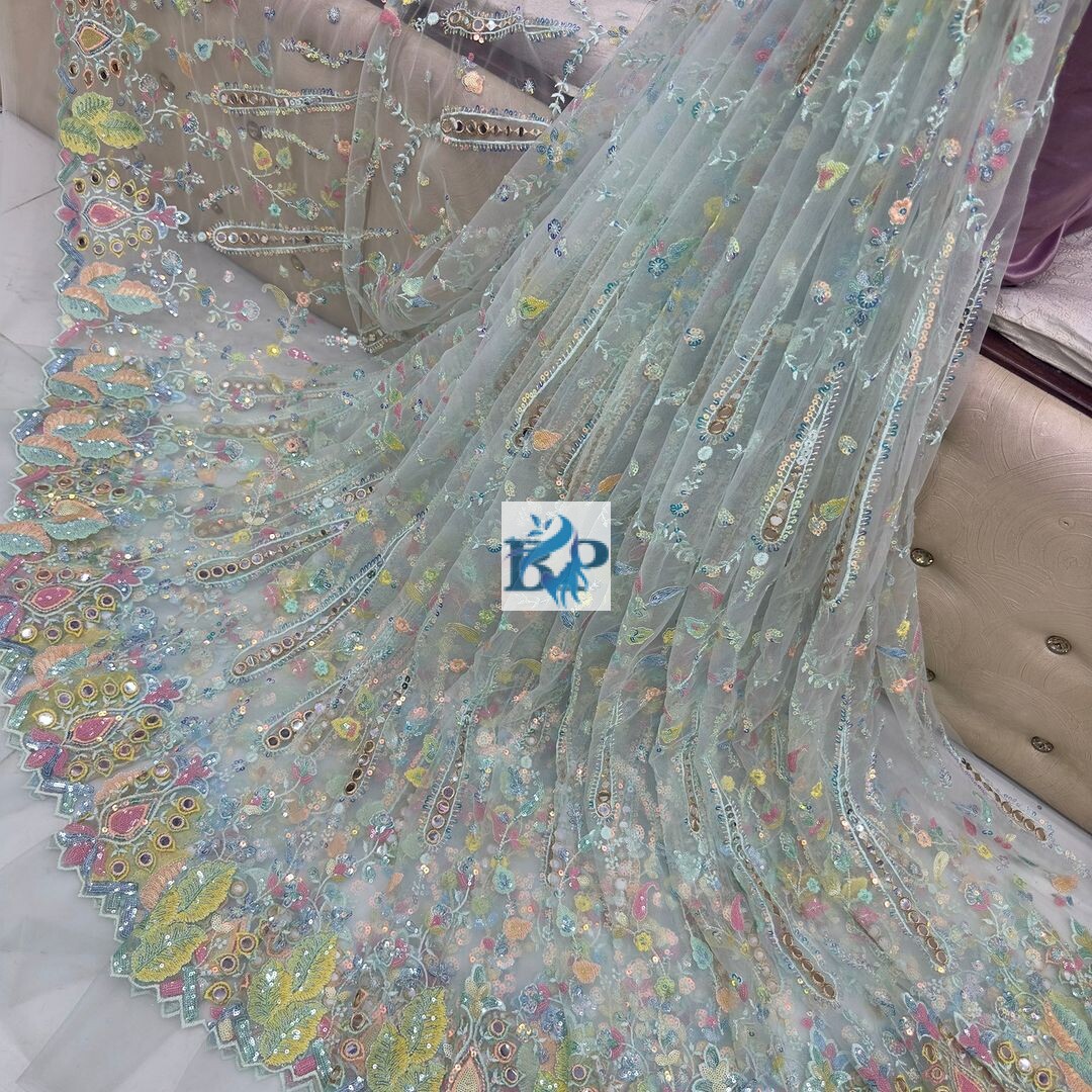New multicolour mirror work net fabric